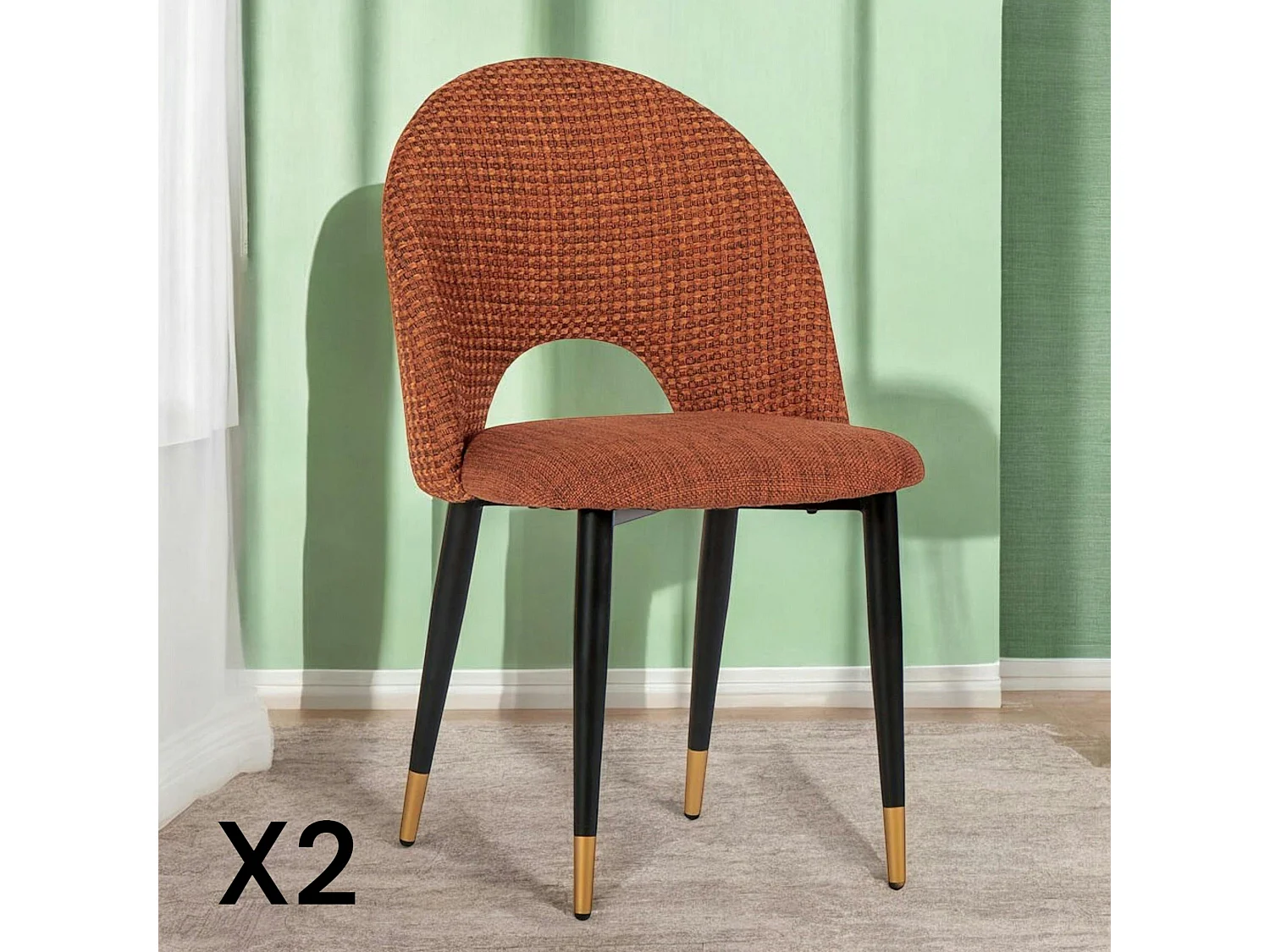 Chaise salle à manger tissu quadrillé rouille (lot de 2) MALMOE