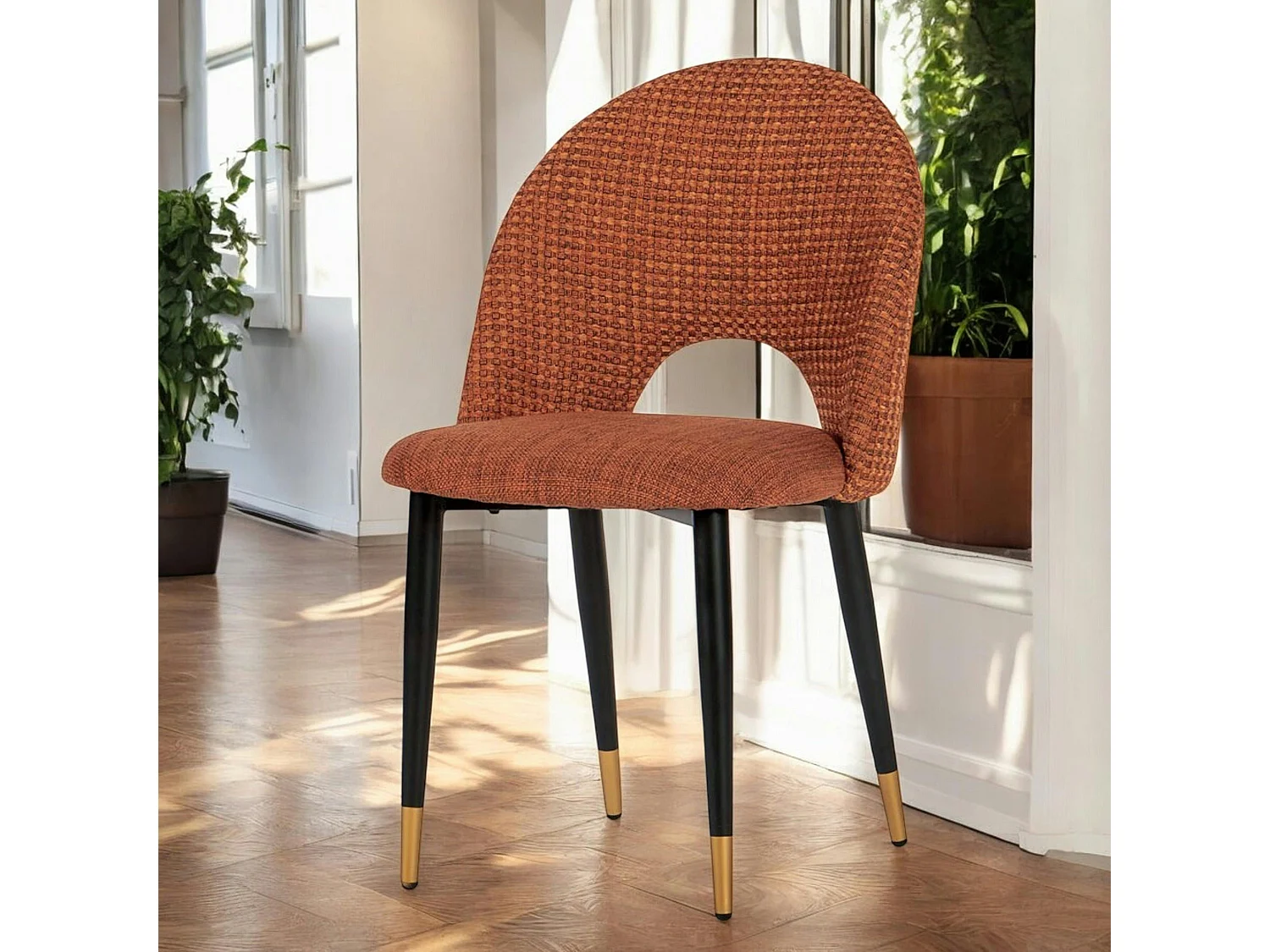 Chaise salle à manger tissu quadrillé rouille (lot de 2) MALMOE