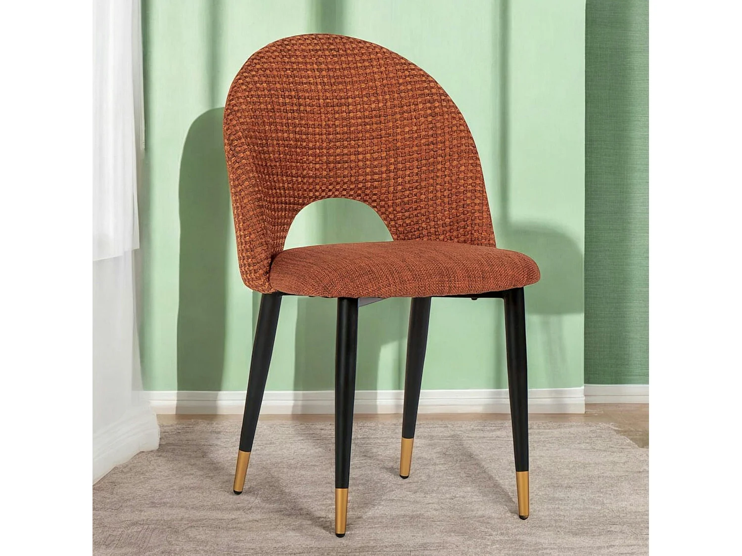 Chaise salle à manger tissu quadrillé rouille (lot de 2) MALMOE