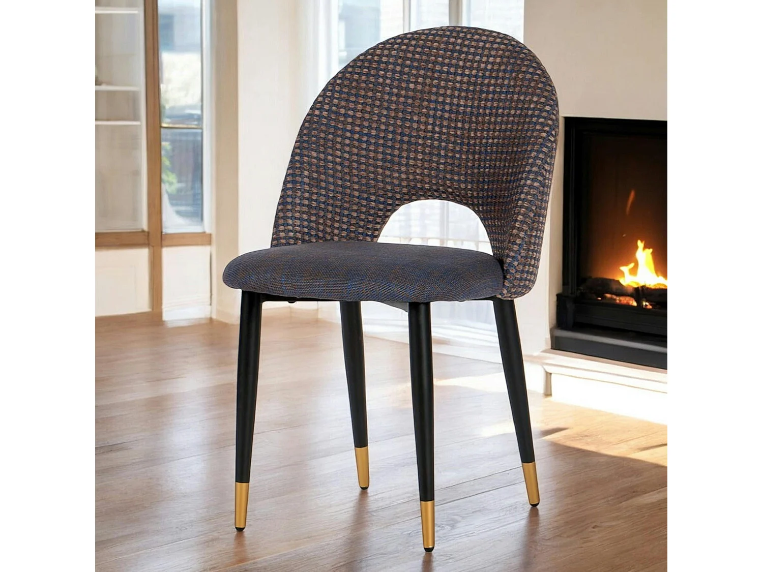 Chaise salle à manger tissu quadrillé bleu foncé (lot de 2) MALMOE