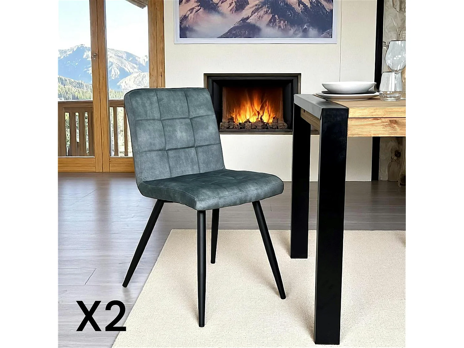 Chaise en velours capitonné bleu pétrole MALMOE (lot de 2)