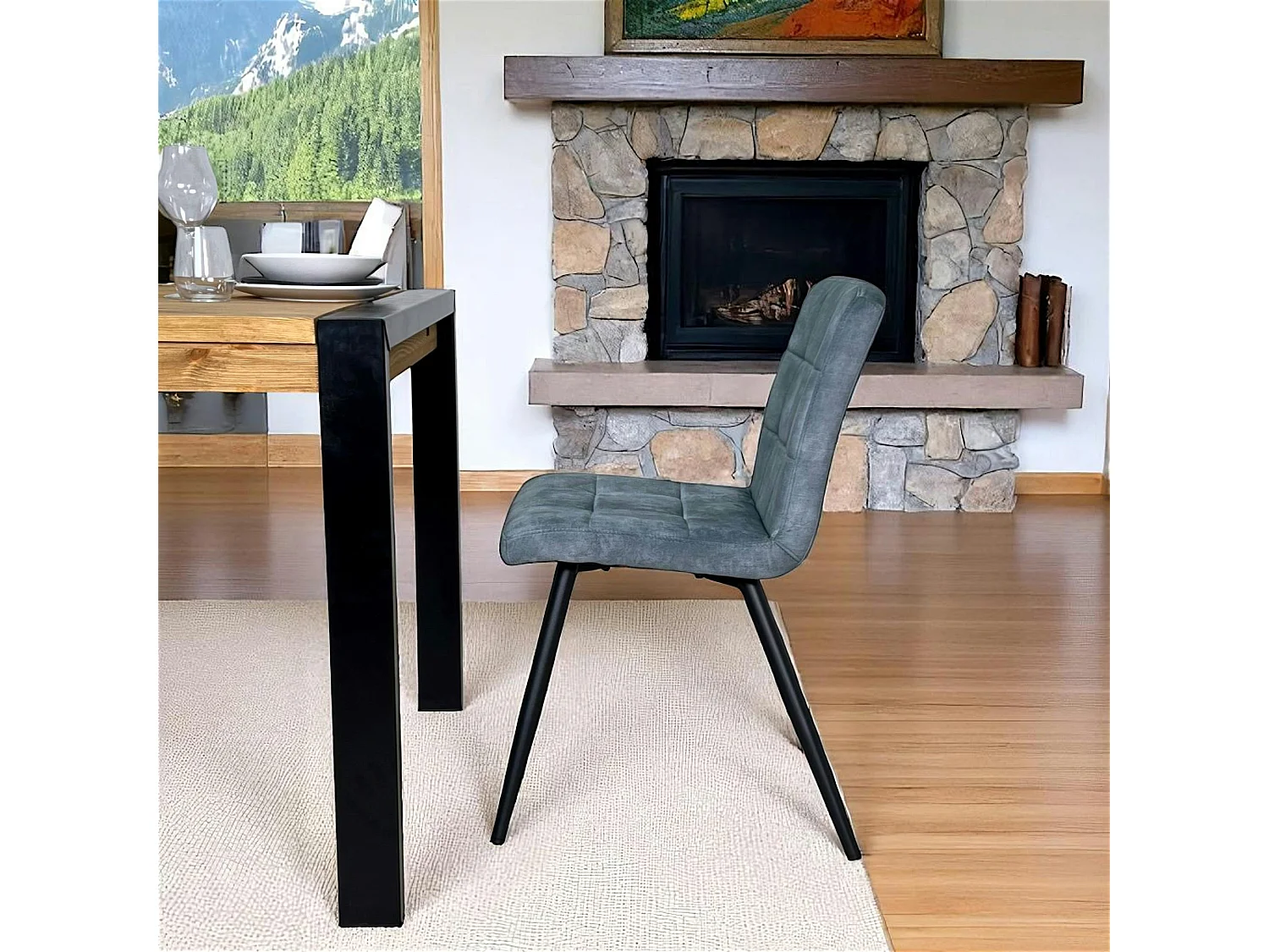 Chaise en velours capitonné bleu pétrole MALMOE (lot de 2)