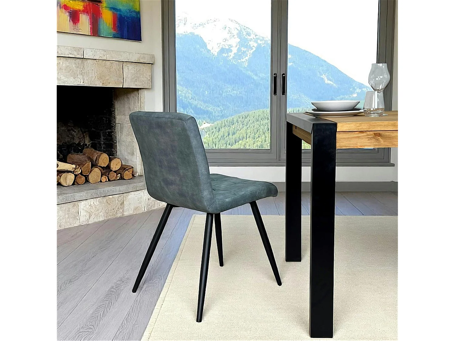 Chaise en velours capitonné bleu pétrole MALMOE (lot de 2)