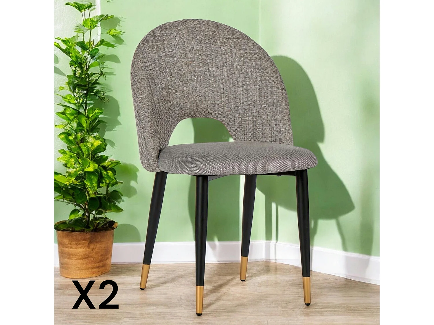 Chaise salle à manger tissu quadrillé gris (lot de 2) MALMOE