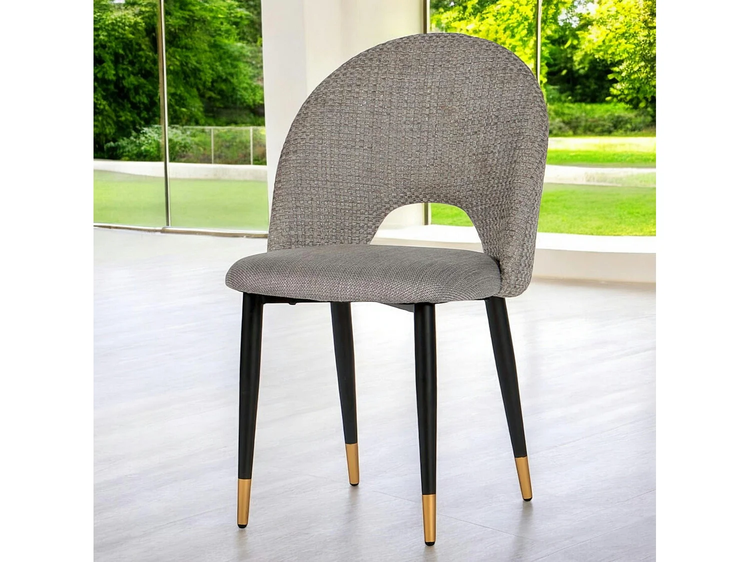 Chaise salle à manger tissu quadrillé gris (lot de 2) MALMOE