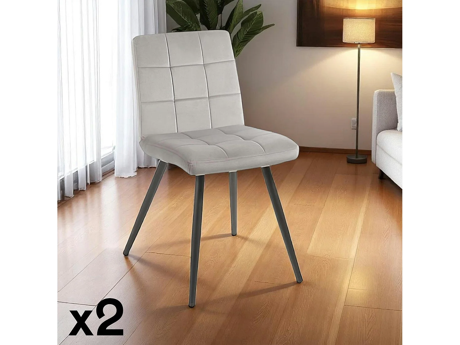 Chaise en velours capitonné gris MALMOE (lot de 2)