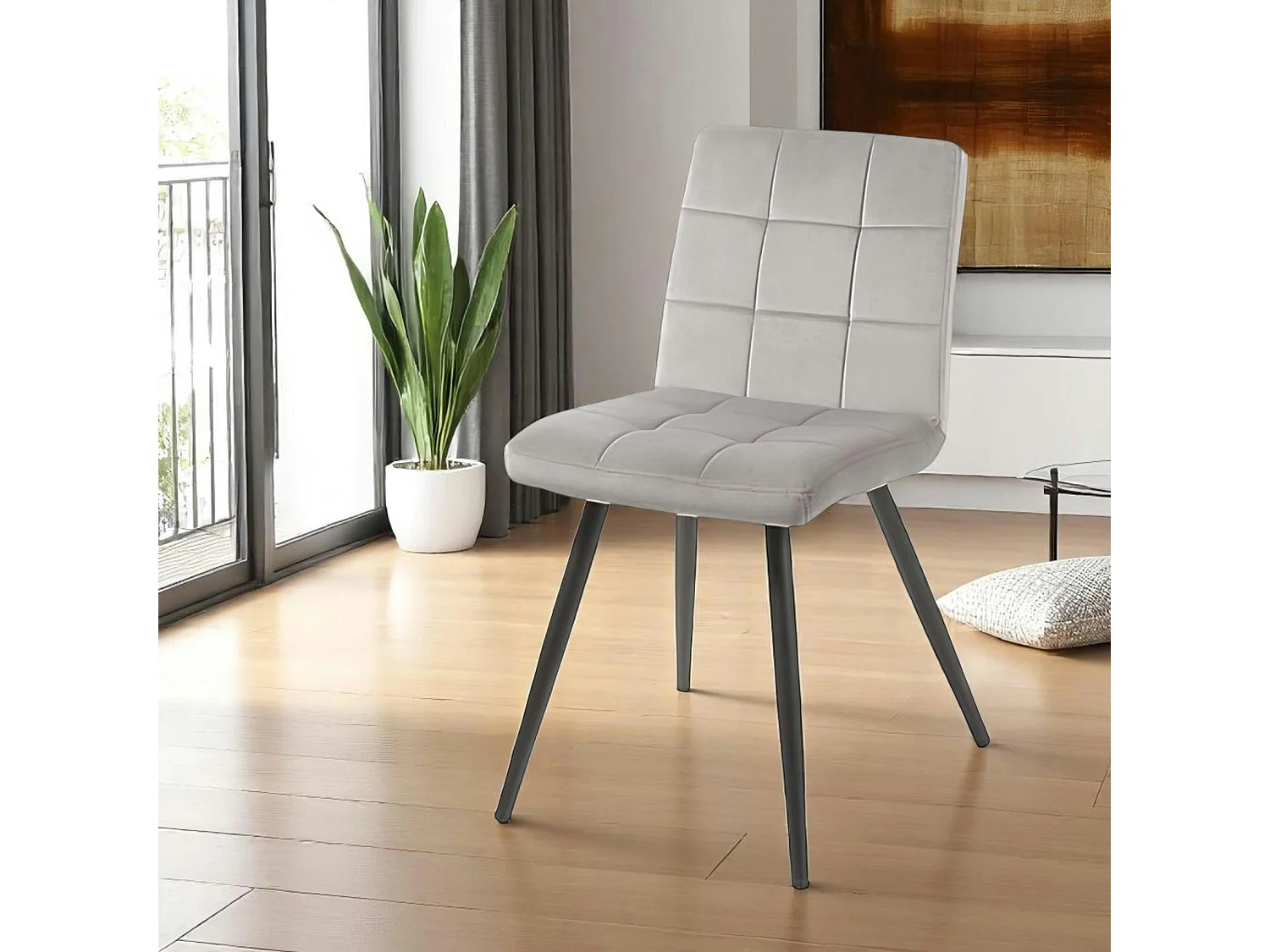 Chaise en velours capitonné gris MALMOE (lot de 2)