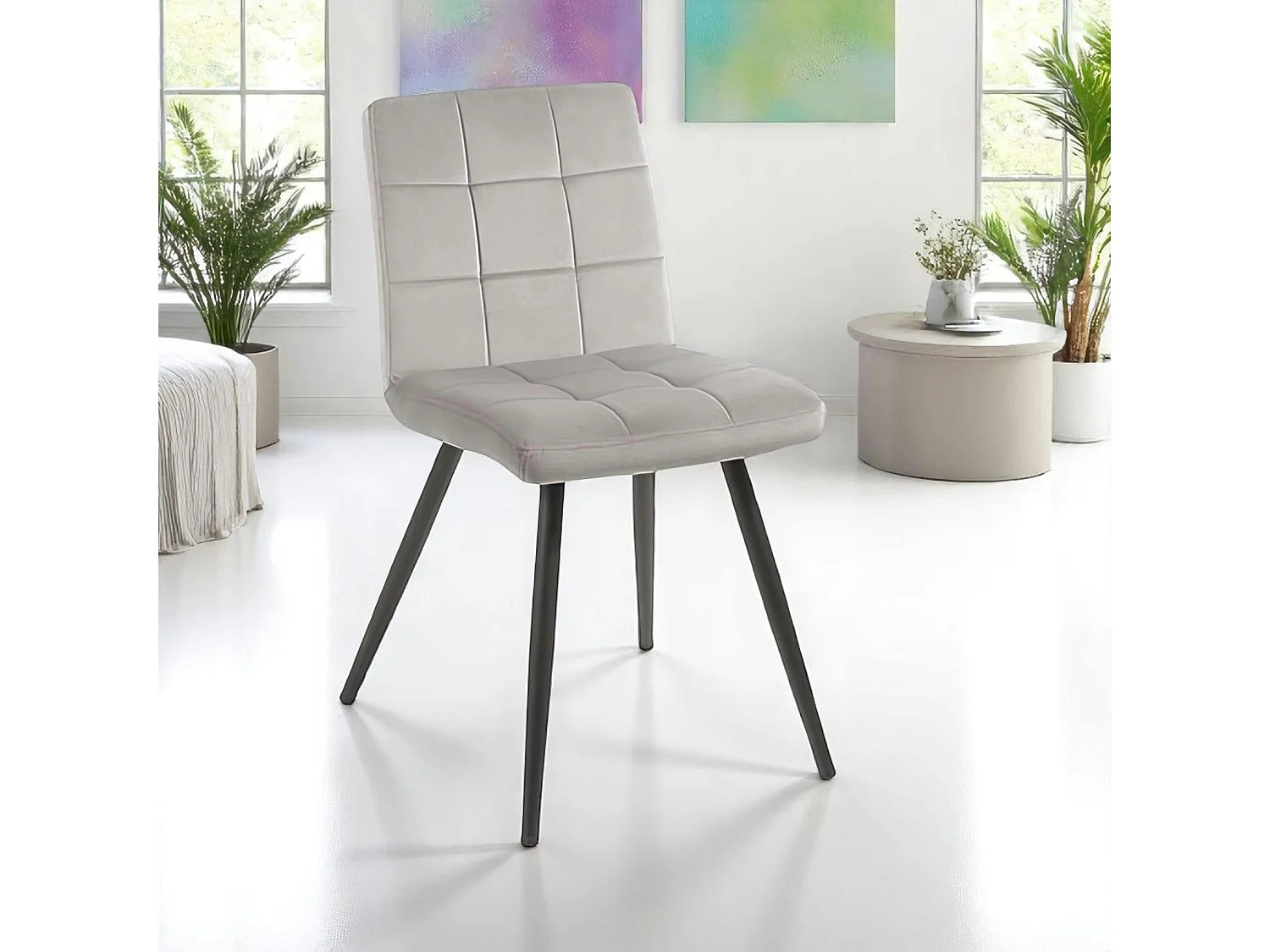 Chaise en velours capitonné gris MALMOE (lot de 2)