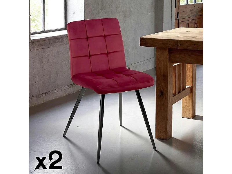 Chaise en velours capitonné rouge bordeaux MALMOE (lot de 2)
