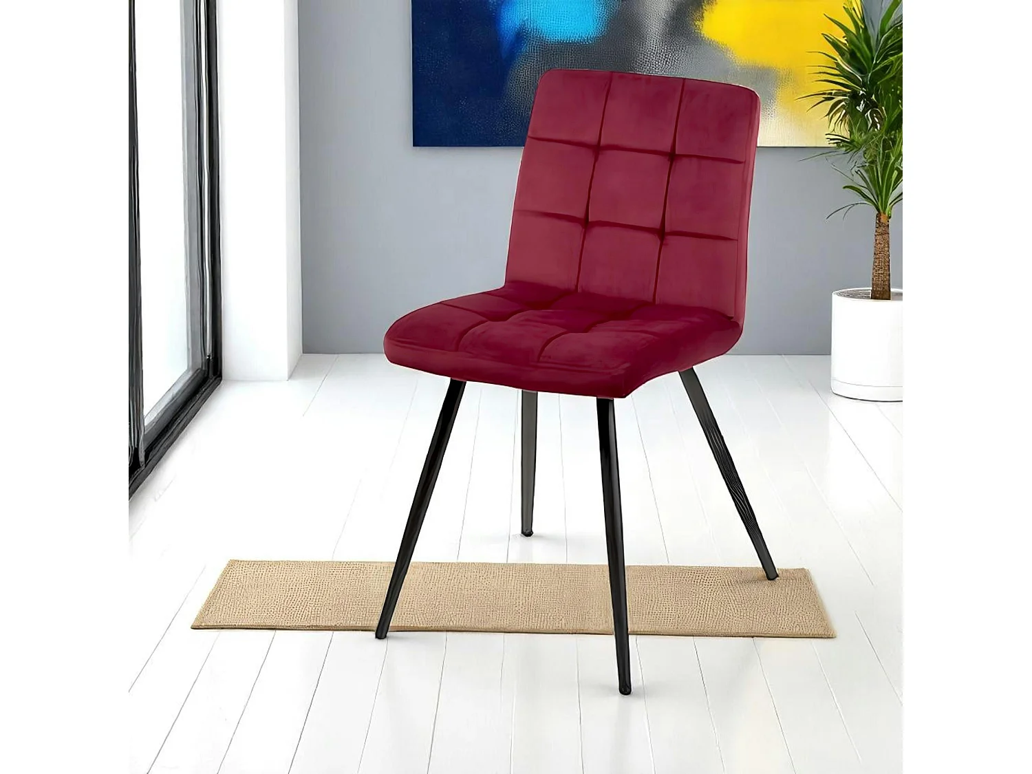 Chaise en velours capitonné rouge bordeaux MALMOE (lot de 2)