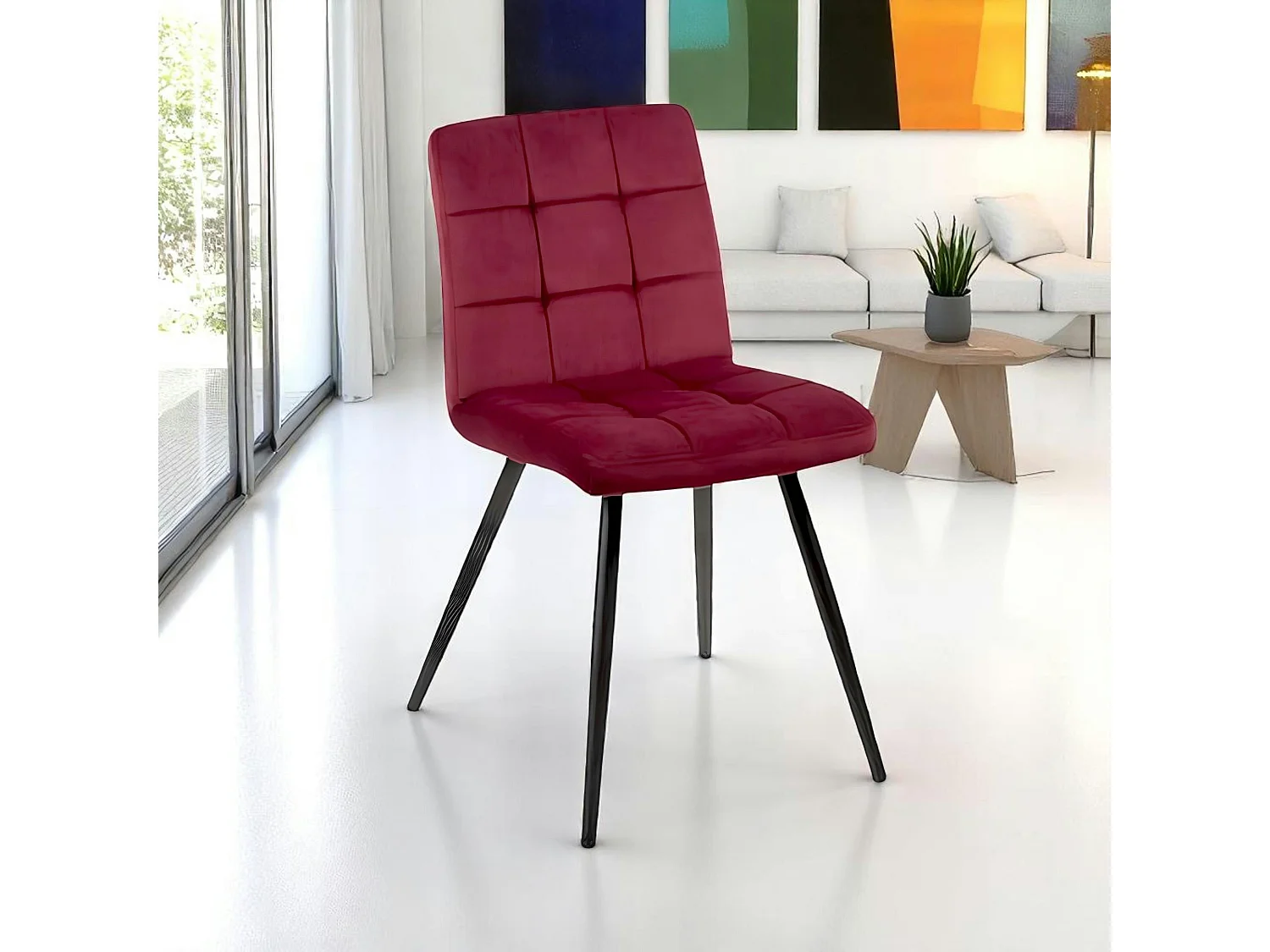 Chaise en velours capitonné rouge bordeaux MALMOE (lot de 2)