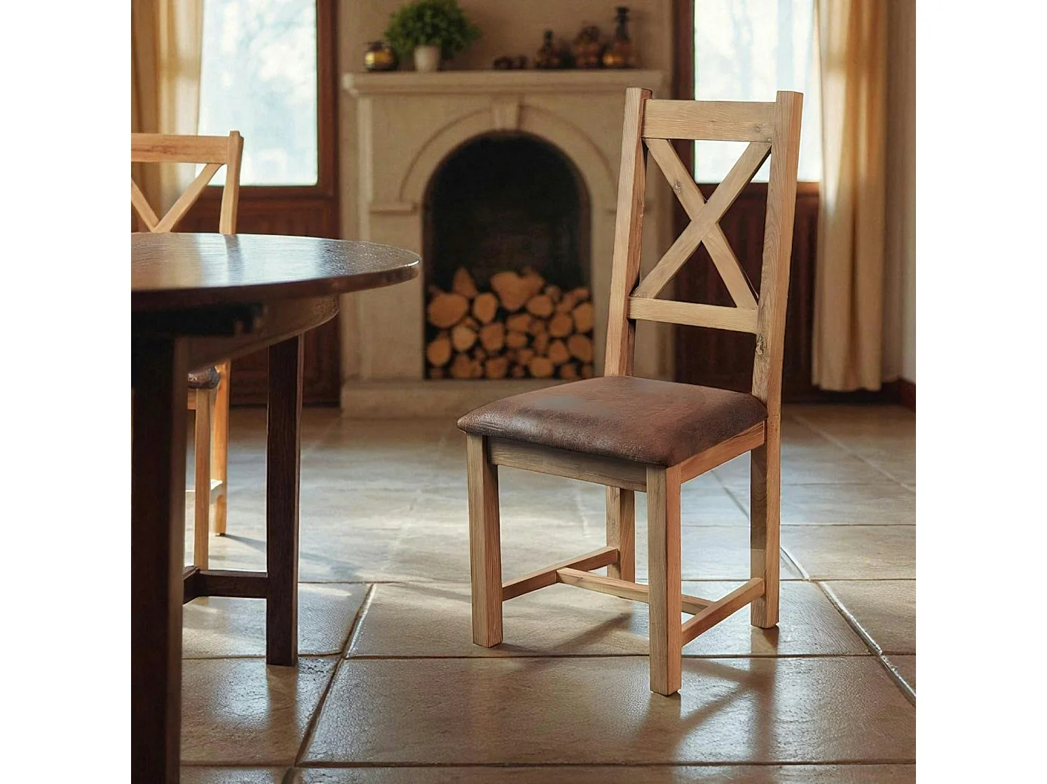 Chaise en chêne massif assise microfibre FJORD