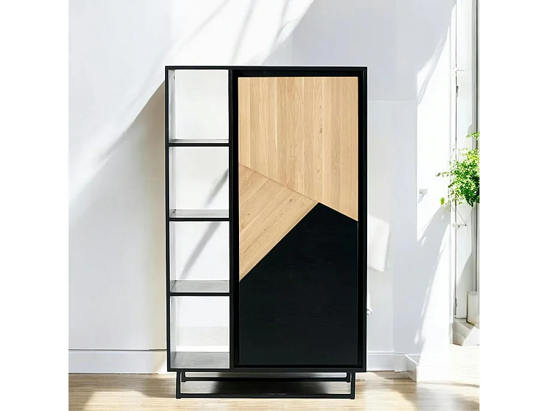 Bibliothèque 1 porte bois noir et blanc ANINA