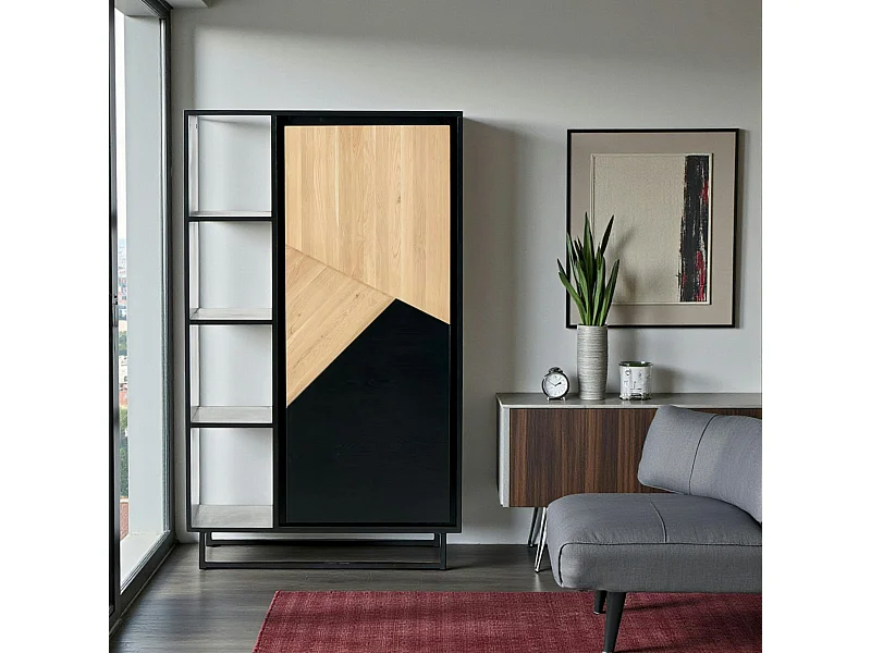 Bibliothèque 1 porte bois noir et blanc ANINA