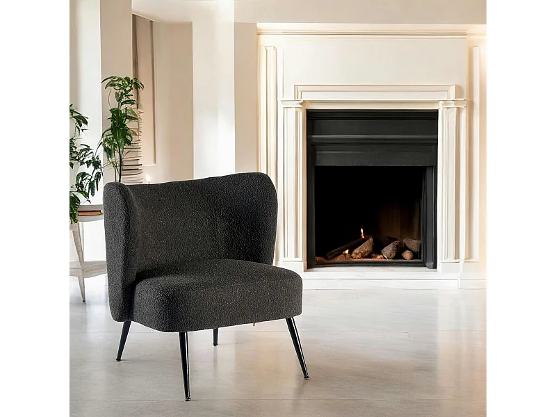 Fauteuil tissu anthracite bouclé MALMOE