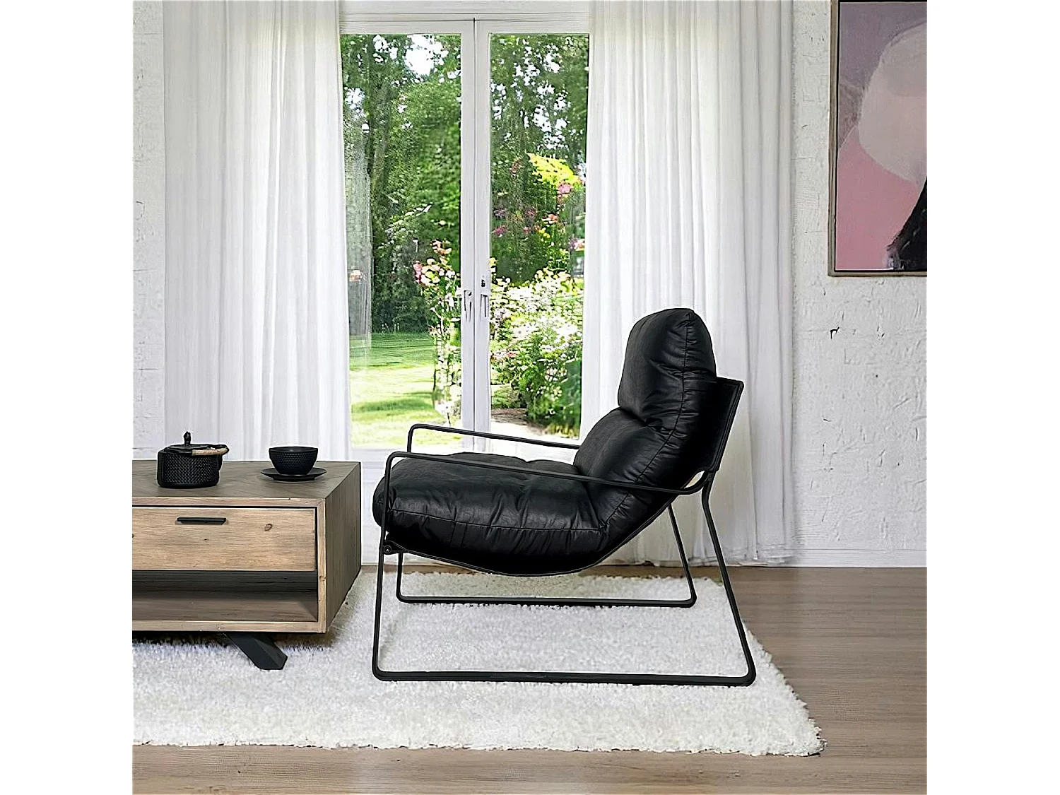 Fauteuil design tissu anthracite et métal EPIKA