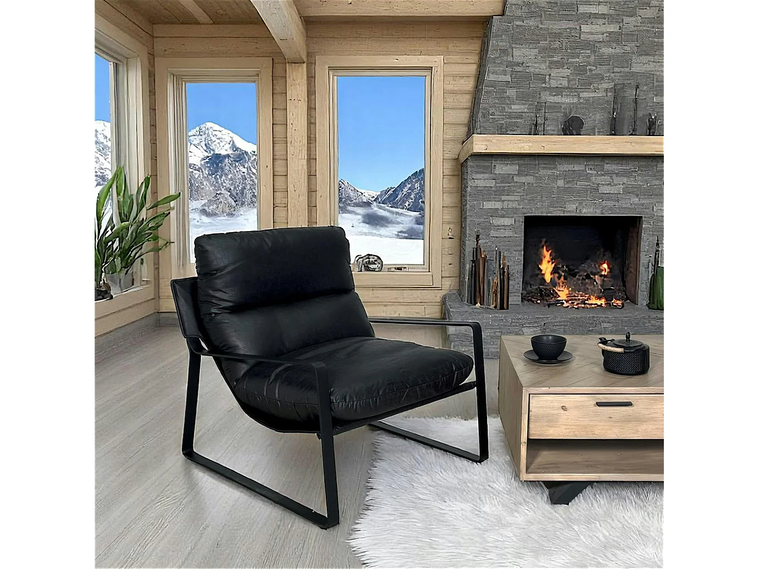 Fauteuil design tissu anthracite et métal EPIKA