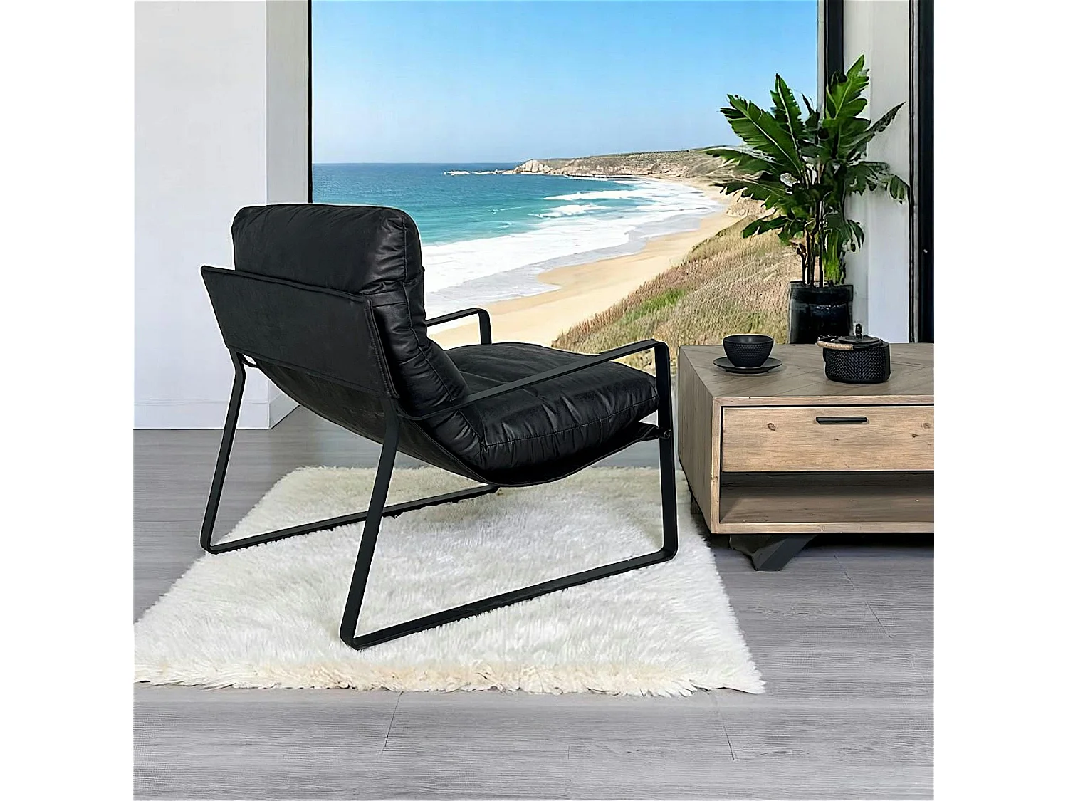 Fauteuil design tissu anthracite et métal EPIKA