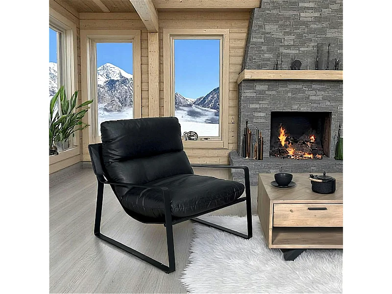 Fauteuil design tissu anthracite et métal EPIKA