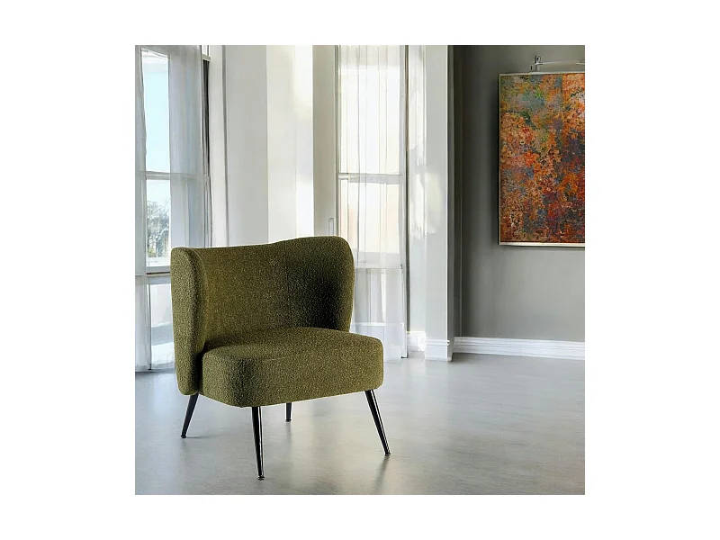 Fauteuil tissu vert bouclé MALMOE