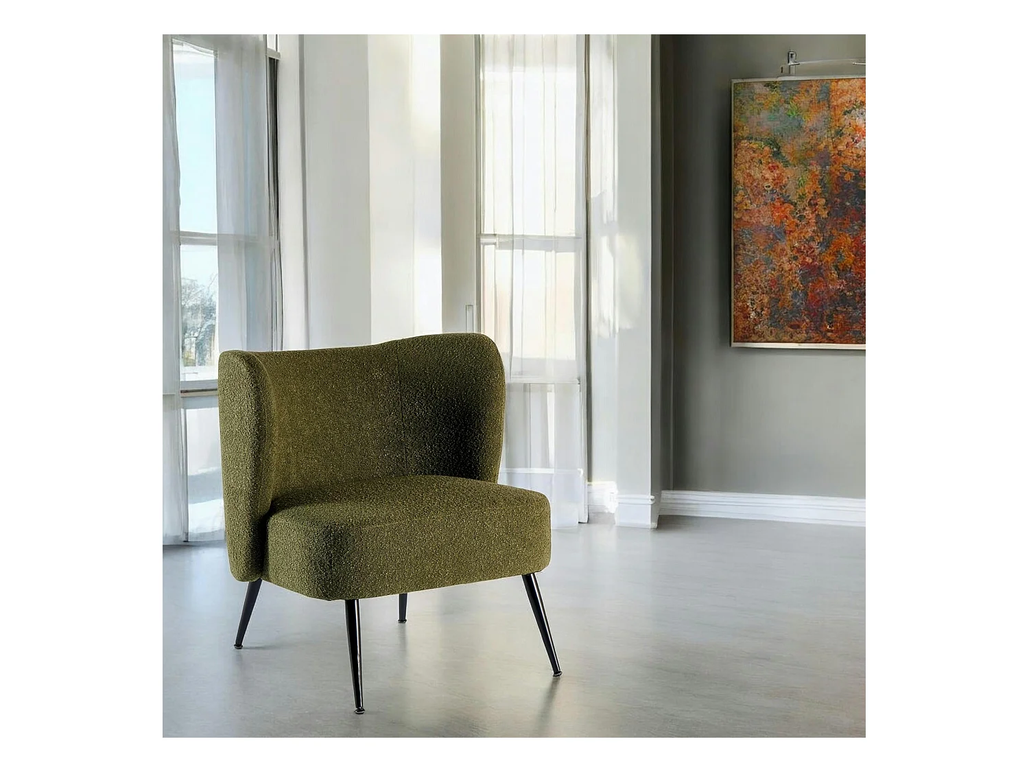 Fauteuil tissu vert bouclé MALMOE