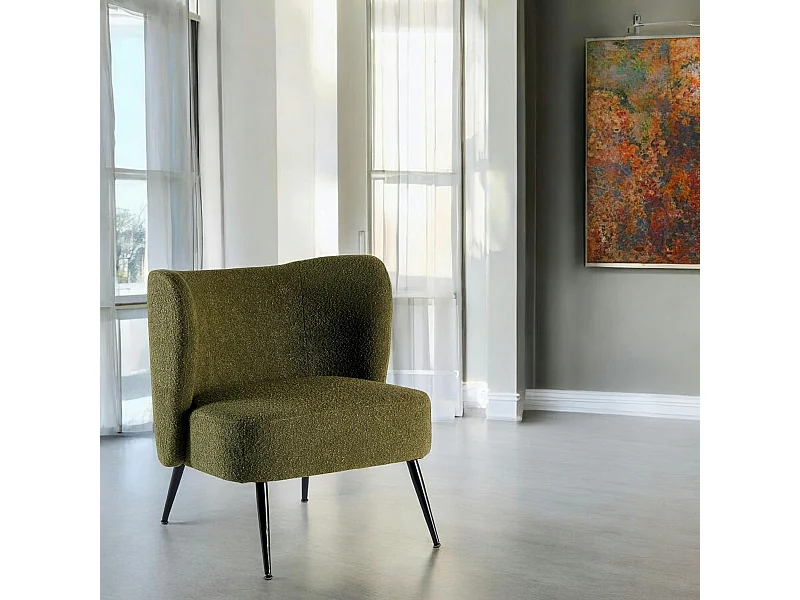 Fauteuil tissu vert bouclé MALMOE