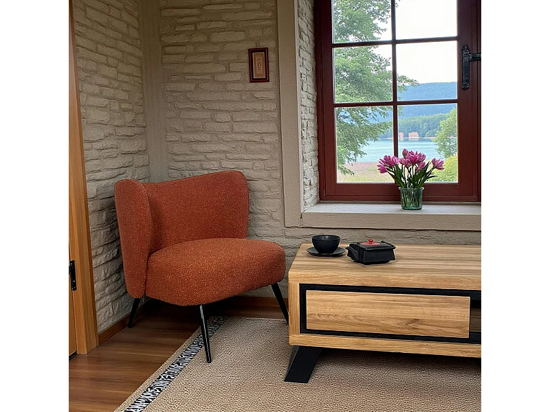 Fauteuil tissu terracotta bouclé MALMOE