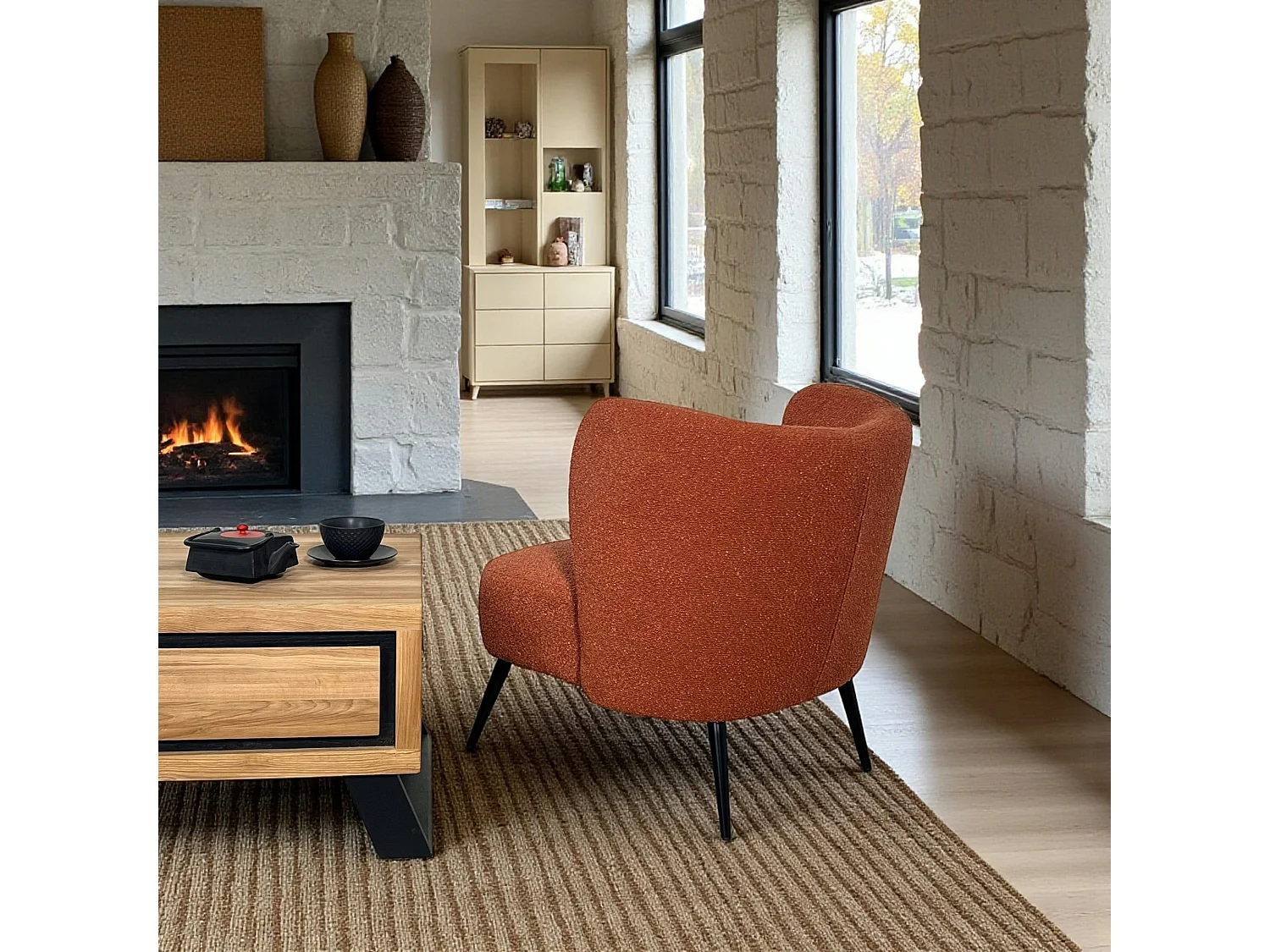 Fauteuil tissu terracotta bouclé MALMOE