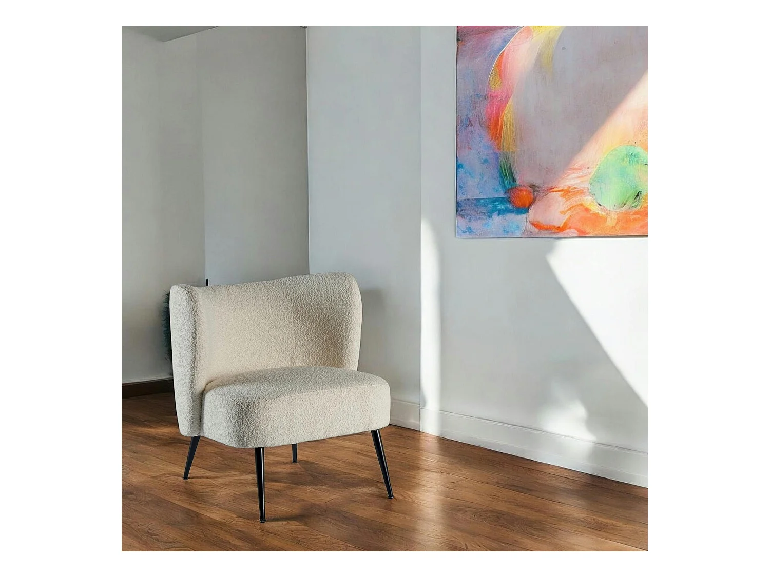 Fauteuil tissu blanc bouclé MALMOE