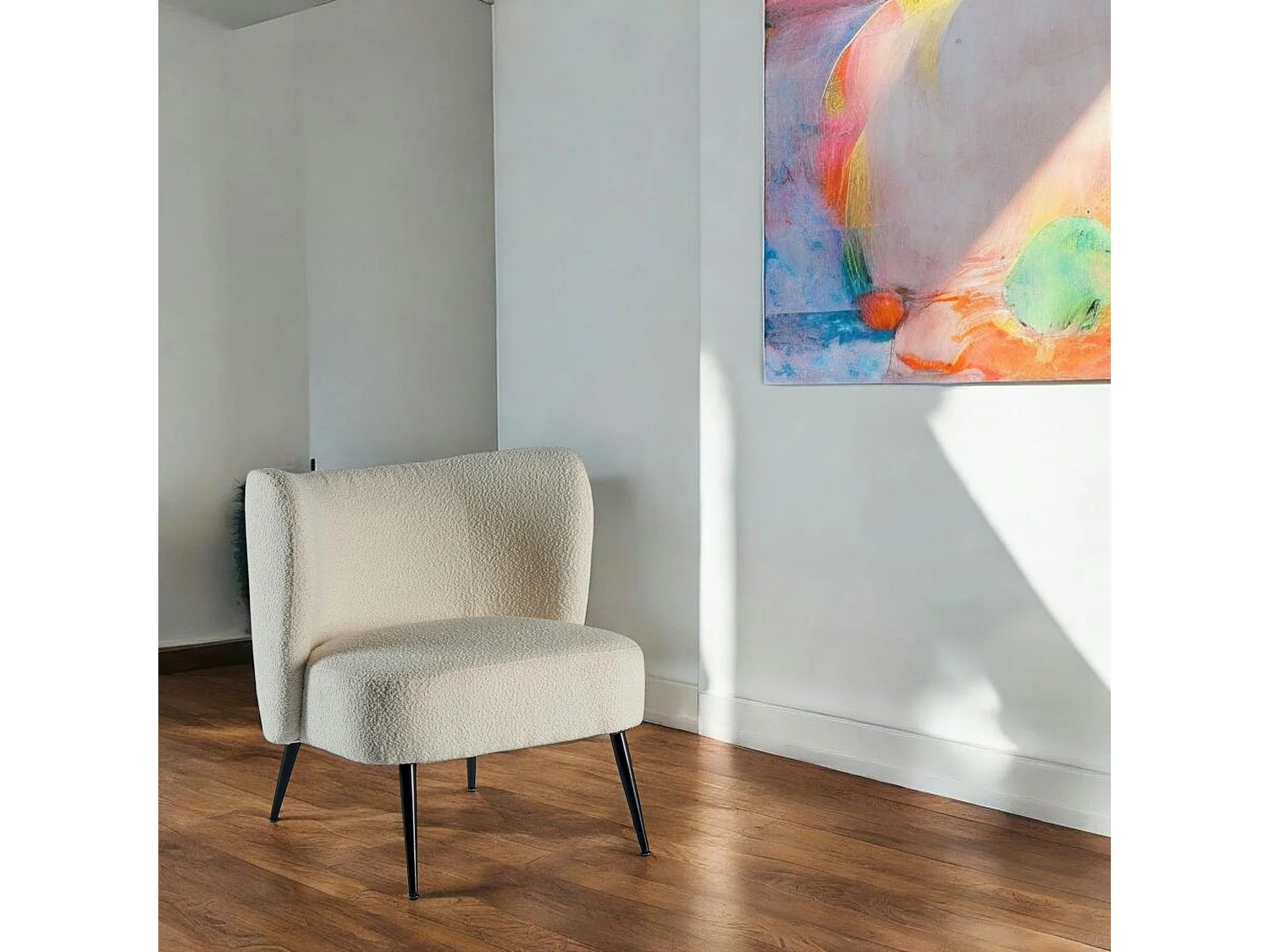 Fauteuil tissu blanc bouclé MALMOE