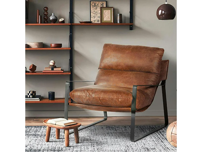 Fauteuil design tissu havane et métal EPIKA