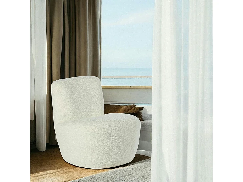 Fauteuil arrondi tissu bouclettes blanc MALMOE