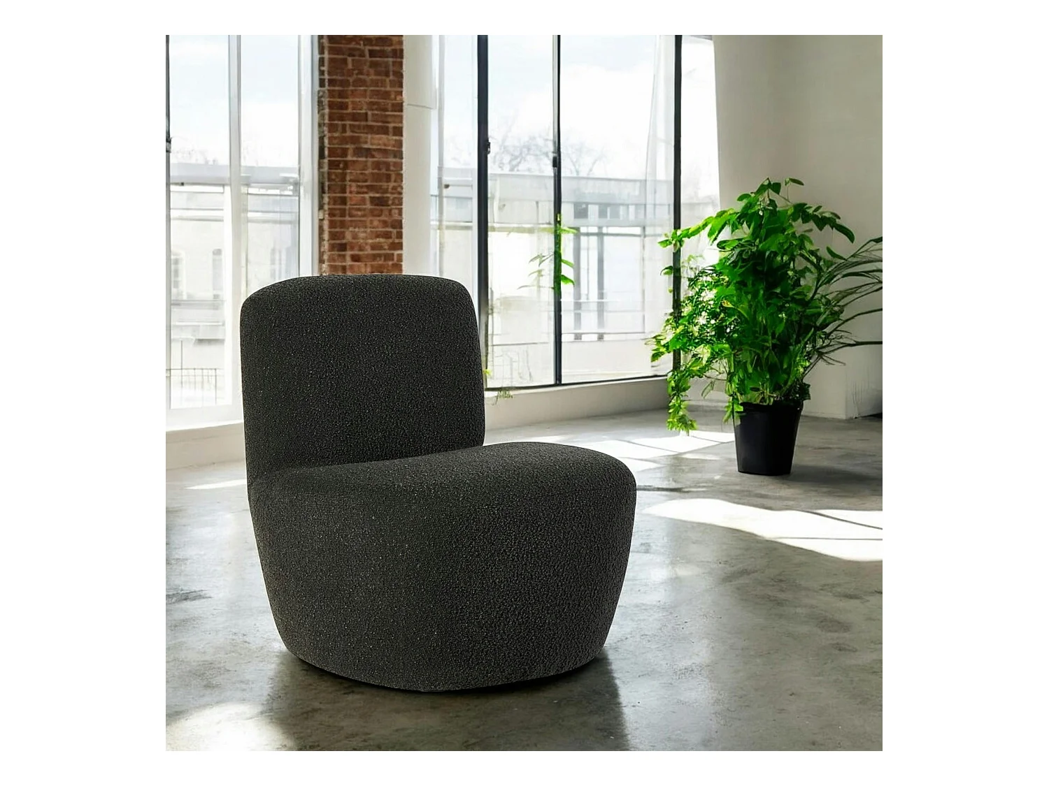 Fauteuil arrondi tissu bouclettes anthracite MALMOE