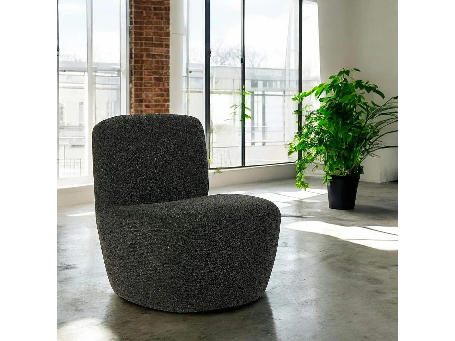 Fauteuil arrondi tissu bouclettes anthracite MALMOE