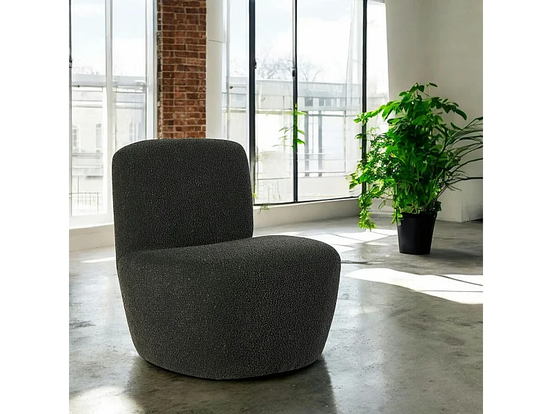 Fauteuil arrondi tissu bouclettes anthracite MALMOE