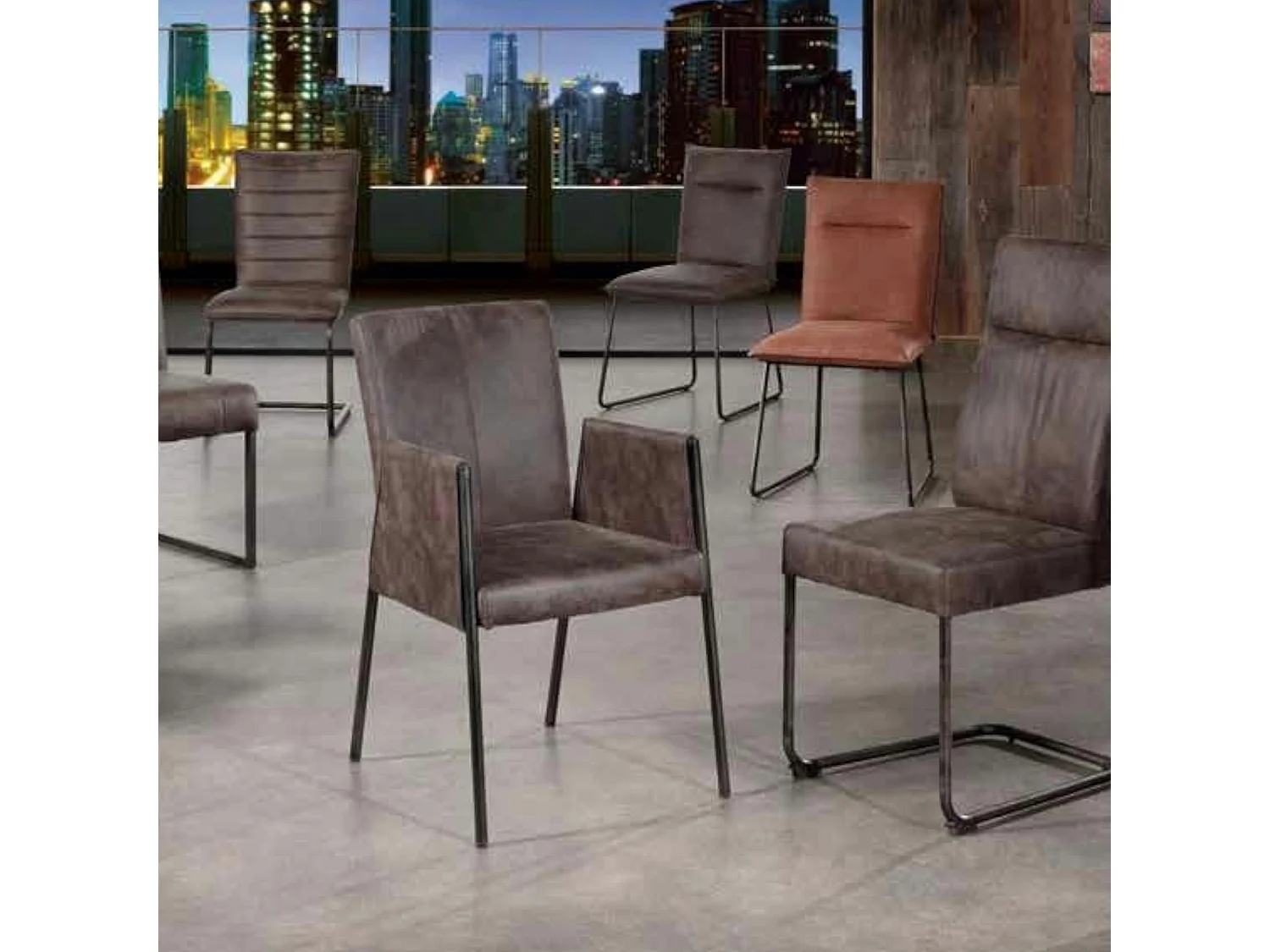 Chaise fauteuil avec accoudoirs tissu microfibres gris et pieds métal noir