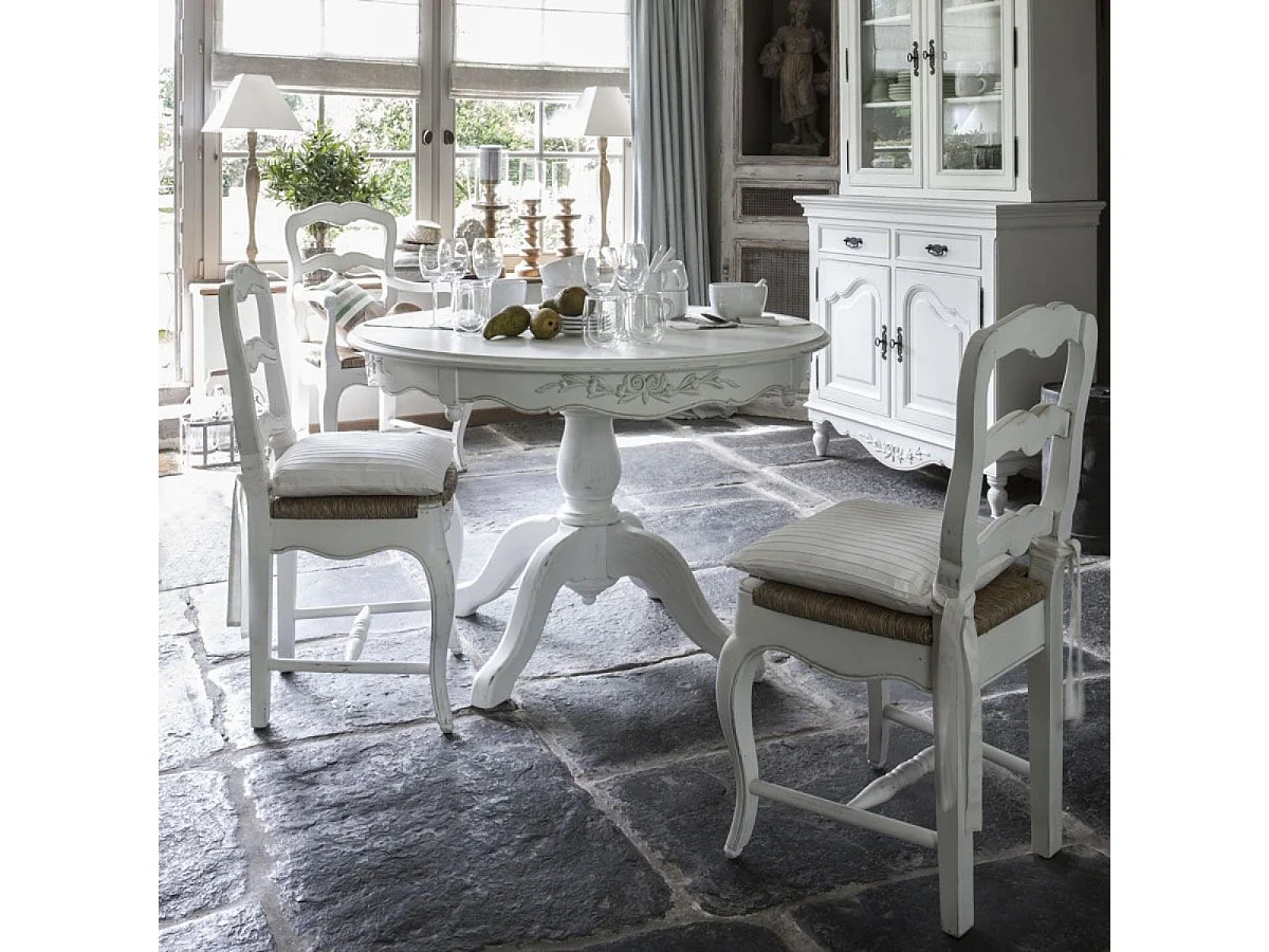 Table ronde 2 allonges MDF Blanc - Romance Interior's