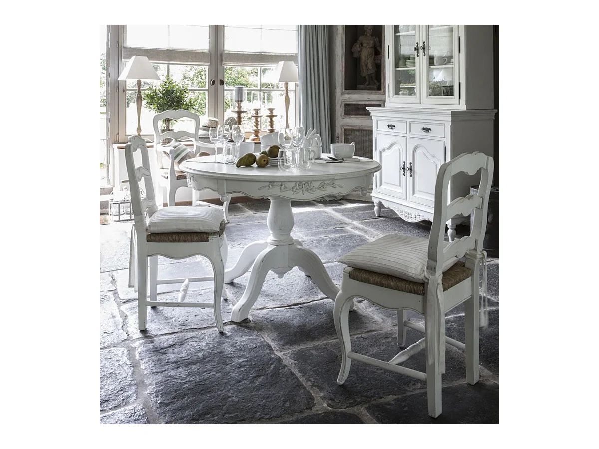 Table ronde 2 allonges MDF Blanc - Romance Interior's