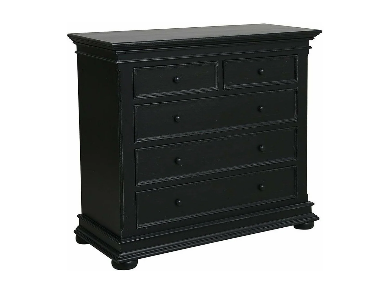 Commode 5 Tiroirs Pieds Arrondis Bois-MDF Noir - Harmonie Interior's