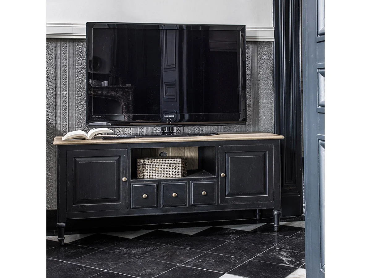 Meuble tv avec rangements Bois Noir - Manoir Interior's