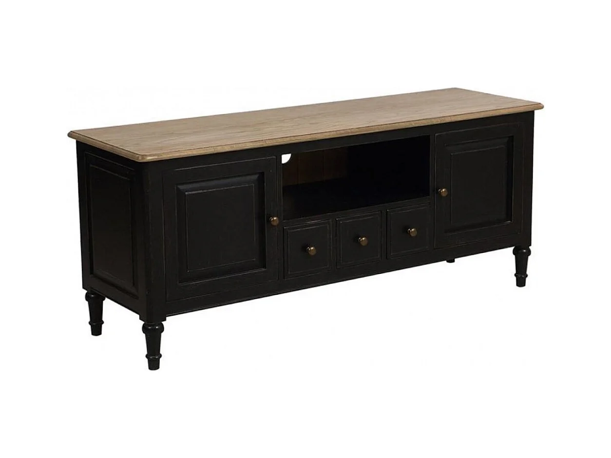 Meuble tv avec rangements Bois Noir - Manoir Interior's