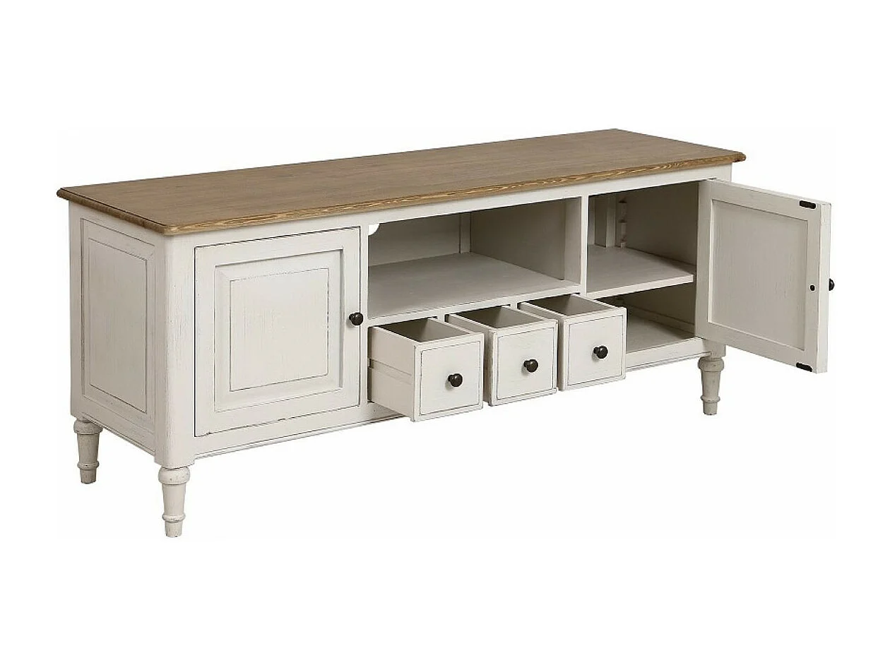 Meuble tv avec rangements Bois Blanc - Manoir Interior's