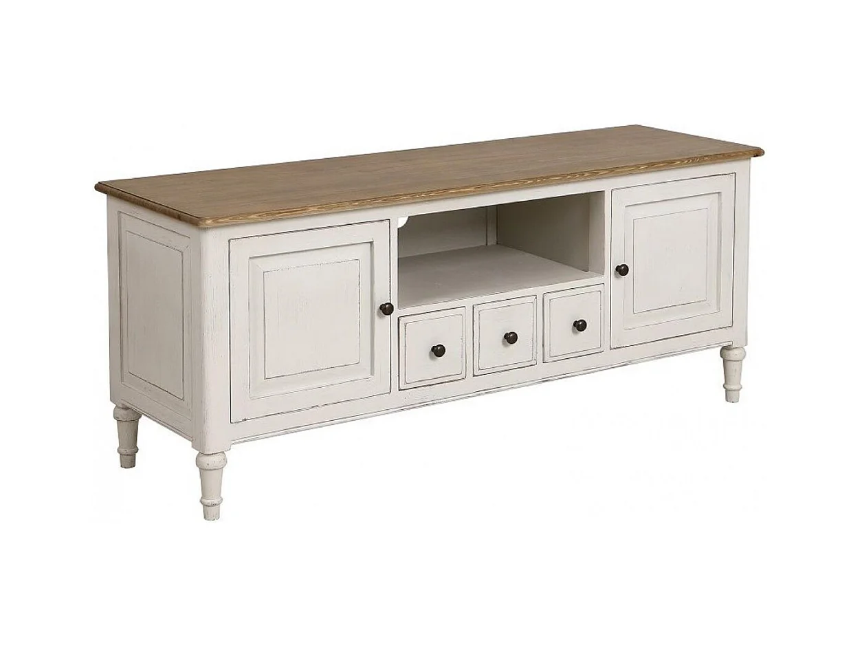 Meuble tv avec rangements Bois Blanc - Manoir Interior's