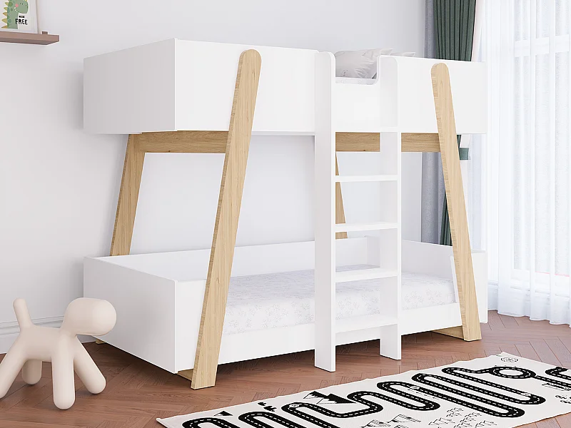 Lit  superposés 90 x 190 cm - Blanc et naturel - CORODELA