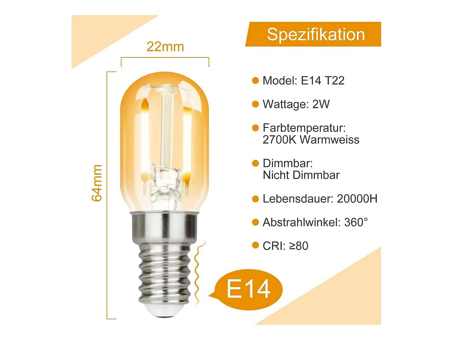 NETTLIFE Lot de 2 ampoules LED E14 T22 vintage 2 W rétro 2700 K Blanc chaud Lampe à économie d'énergie Douille E14 non variable