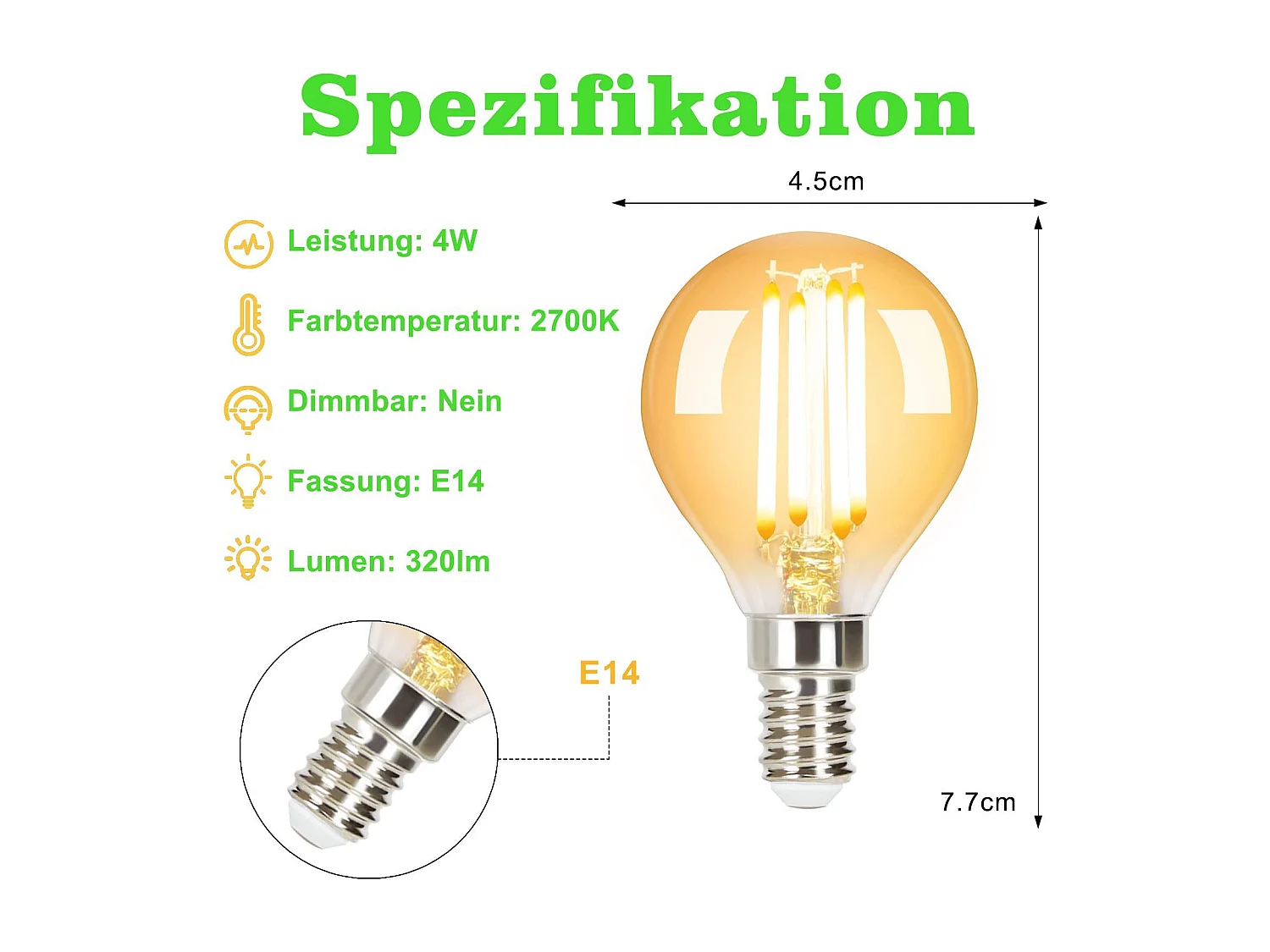 NETTLIFE Pack de 6 Ampoules LED E14 lampe vintage - G45 Rétro 2700K 4W blanc chaud