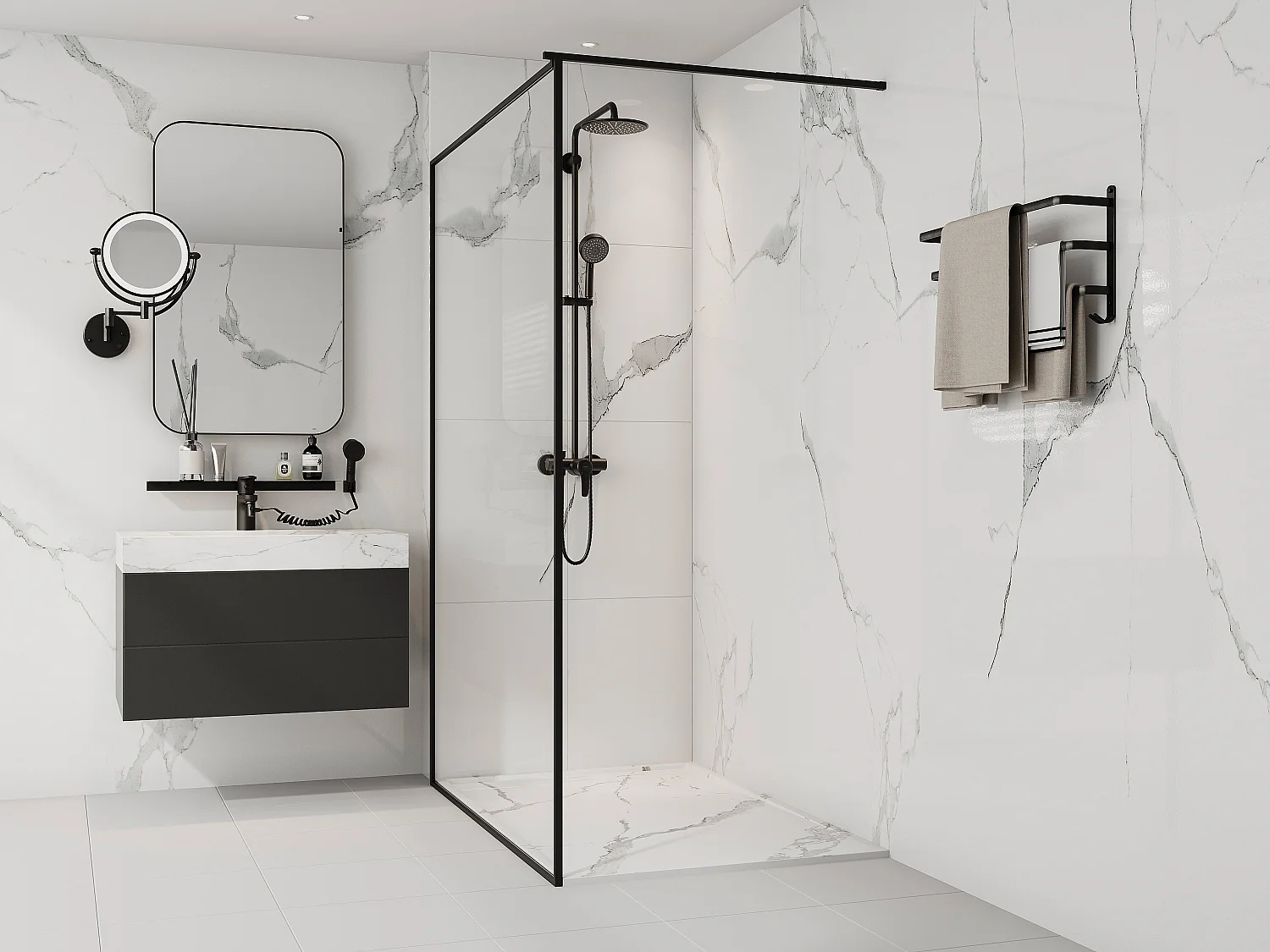 Receveur de douche extra plat à poser ou à encastrer recoupable en résine SMC - Blanc marbré - 140 x 90 cm - LYROSA