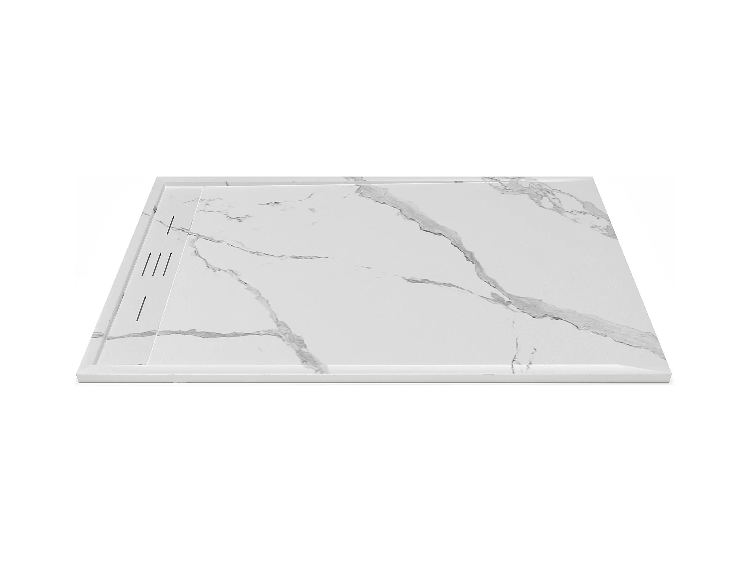 Plato de ducha extraplano para instalar o empotrar, cortable en resina SMC - Blanco marmolado - 140 x 90 cm - LYROSA