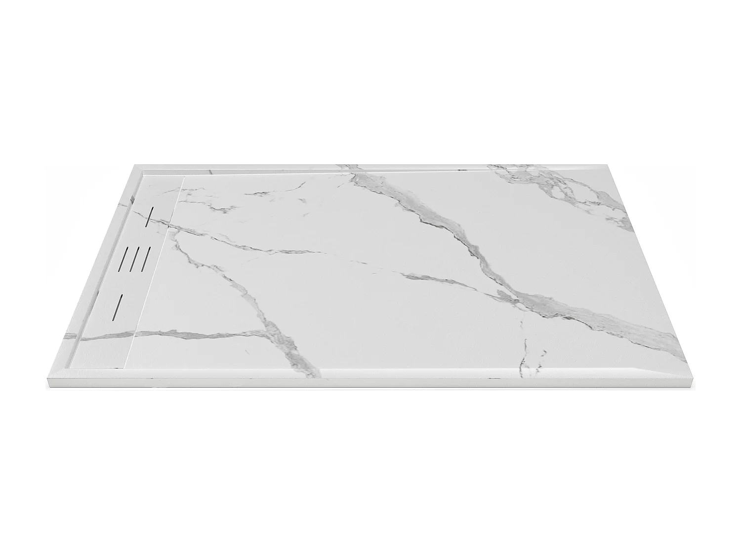 Receveur de douche extra plat à poser ou à encastrer recoupable en résine SMC - Blanc marbré - 140 x 90 cm - LYROSA