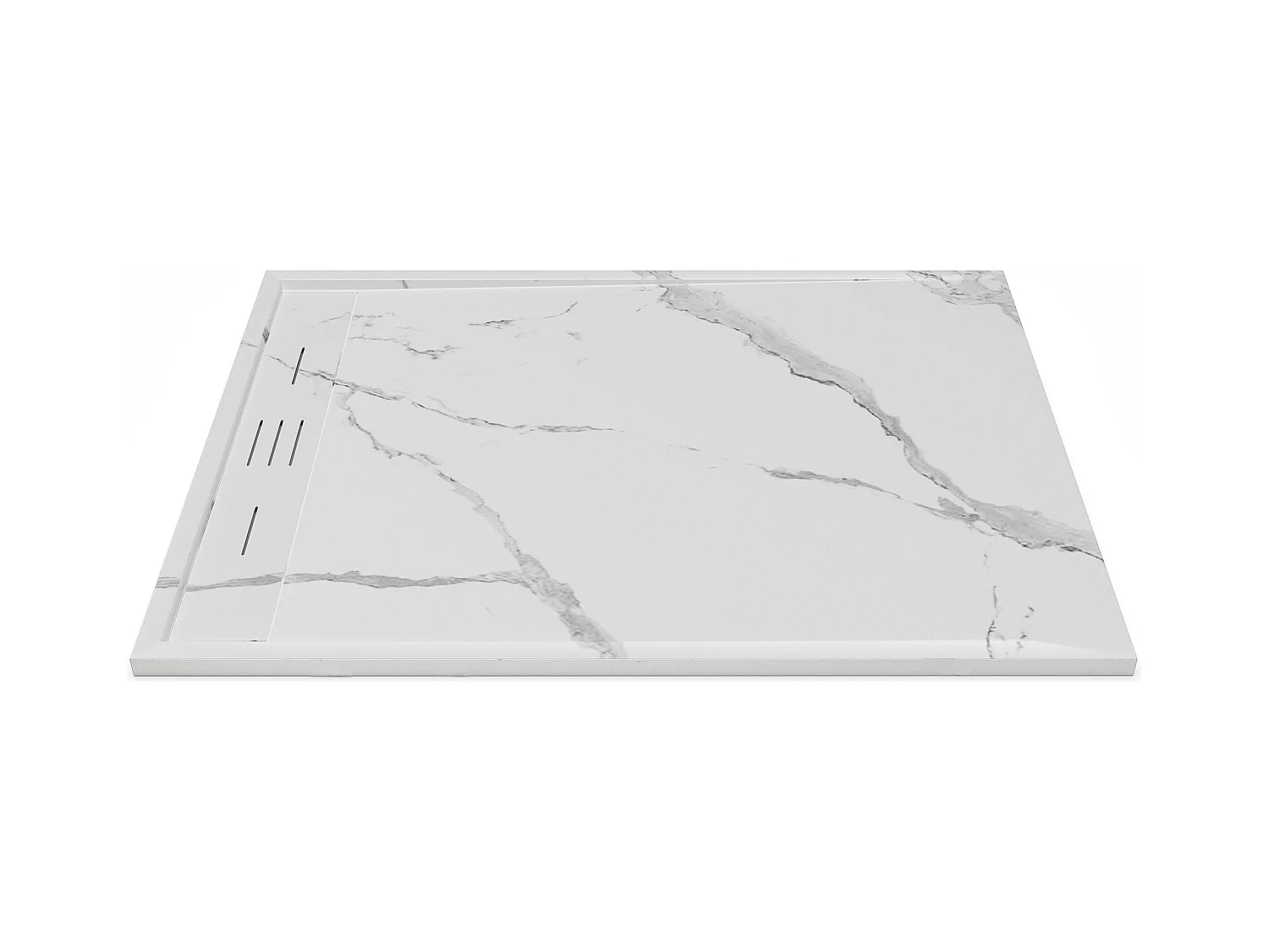 Plato de ducha extraplano de resina SMC, recortable para instalar sobre el suelo o encastrado - Blanco marmolado - 120 x 90 cm - LYROSA